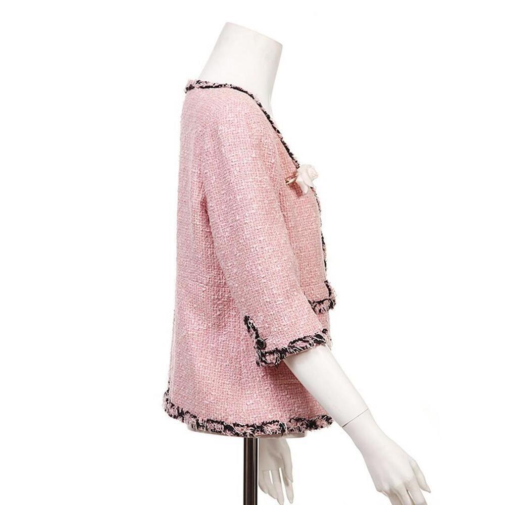 2007 CHANEL FR-34 Vintage 07P TWEED Pink Black Jacket Trim CC logo Buttons US-2 - Picture 4 of 15